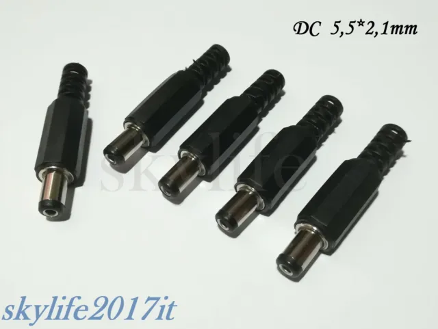 5 pz Connettore DC 5,5 x 2,1 mm Maschio volante spina alimentazione spinotti ABS