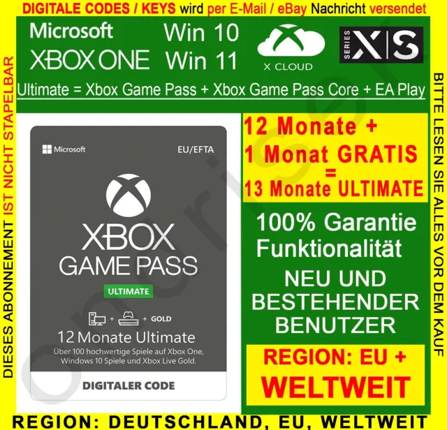Xbox Game Pass Ultimate 12 + 1 mese codice download core DE EU GLOBAL