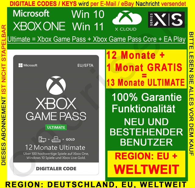 Xbox Game Pass Ultimate 12 + 1  Monate Game Pass Core Download Code DE EU GLOBAL