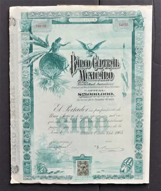 Mexico - Banco Central Mexicano - 1905 - share A 100 pesos "blueberry"