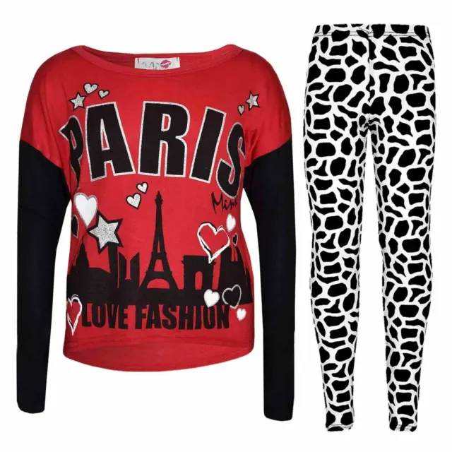Bambine Paris Stampato Rosso Trendy Top & Moda Set Leggings New Età 7-13 Anno