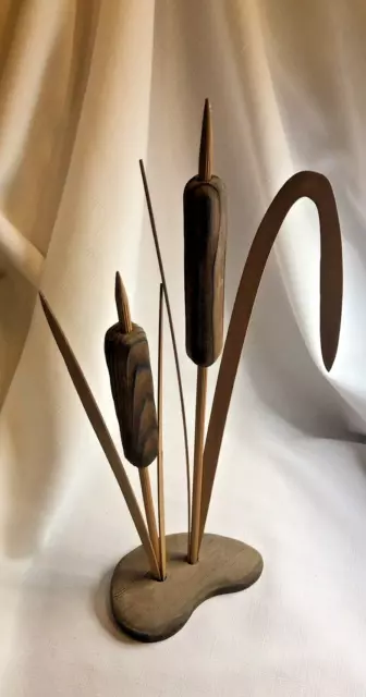 Hand Carved Wooden Cattail 16" Sculpture by Kadian Crafts Ltd. Canada