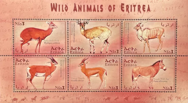 Eritrea Wild Animals Stamps Sheet 2001 Mnh Wildlife Gazelle Antelope Donkey