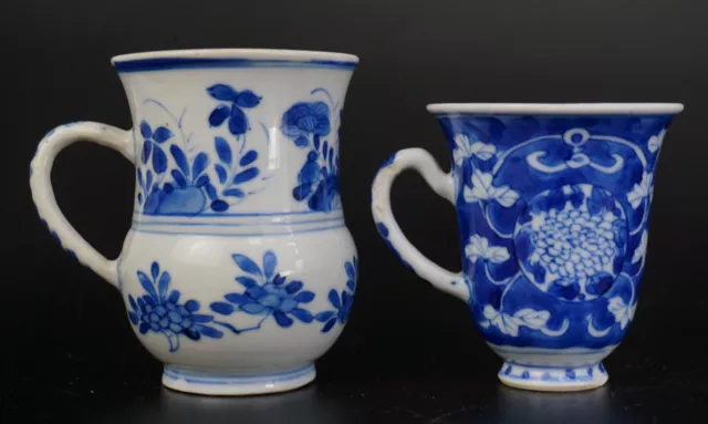 2x Antique Chinese Blue and White Porcelain Cup Mug KANGXI 18th C QING