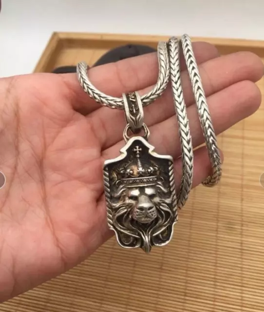 Chinese Rare Set of Miao Tibetan Silver Necklace + lion Head Pendant