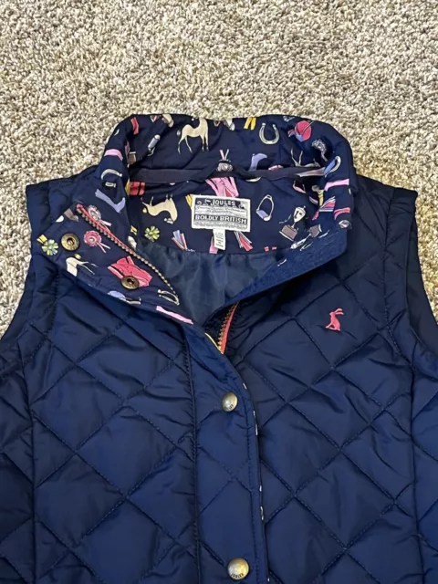 Joules Quilted Vest Horse Navy Blue Button Zip Front 11-12 Youth Girls