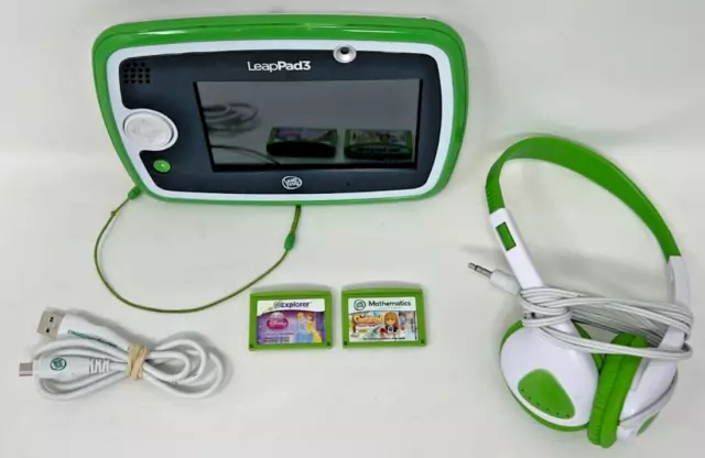 LeapFrog LeapPad 3 Kids Learning Tablet Green Headphones & USB Cable & 2 Games 2