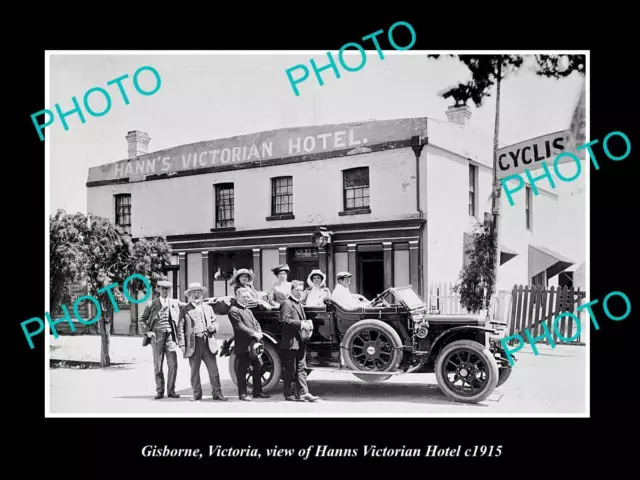 OLD LARGE HISTORIC PHOTO OF GISBORNE VICTORIA THE HANNS VICTORIAN HOTEL c1915