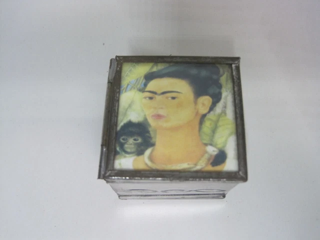 Handmade Frida Kahlo Treasure Tin, Mexico, Square, 5cm