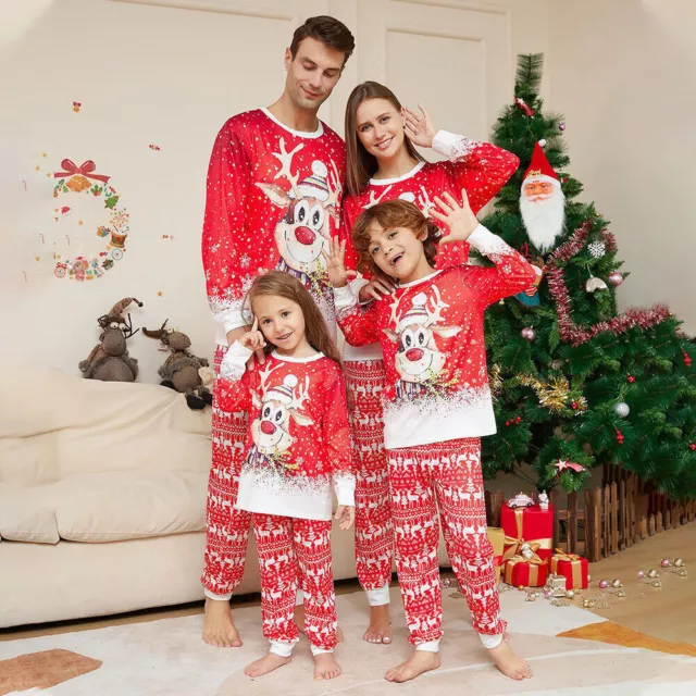 NEW Deer Christmas Family Matching Pyjamas Adults Kid Nightwear Pajamas PJs Set