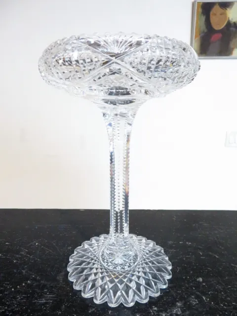 ANTIQUE American Brilliant 9" CUT CRYSTAL GLASS COMPOTE BOWL Chalice Dish ART