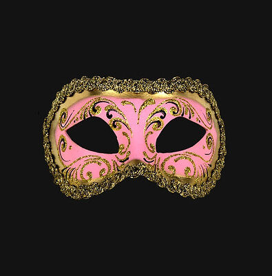 Mask from Venice Wolf Colombine Pink And Golden Authentic Paper Mache 456