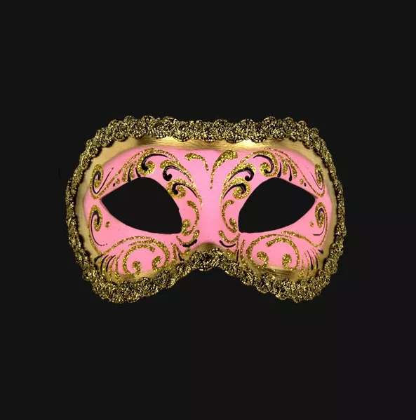 Mask from Venice Wolf Colombine Pink And Golden Authentic Paper Mache 456