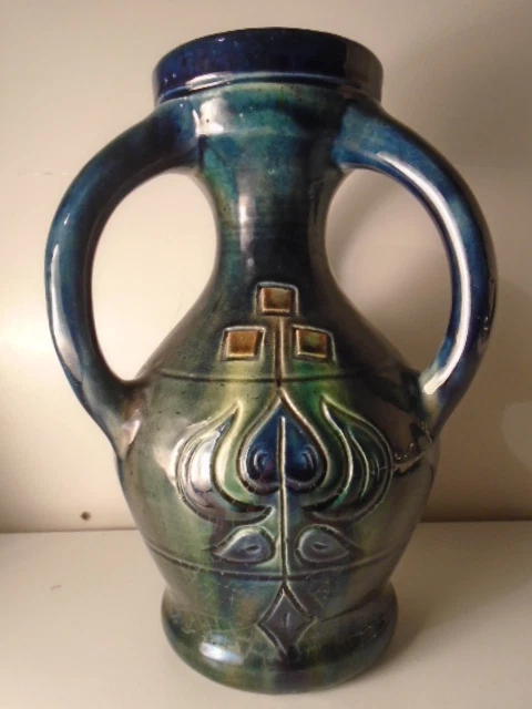 Thulin Belgium Arts & Crafts Art Deco-Nouveau Museum 3 Handled  Glazed Vase + 1