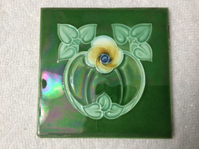 Antique art Nouveau  Majolica, porcelain tile, Marked England on back