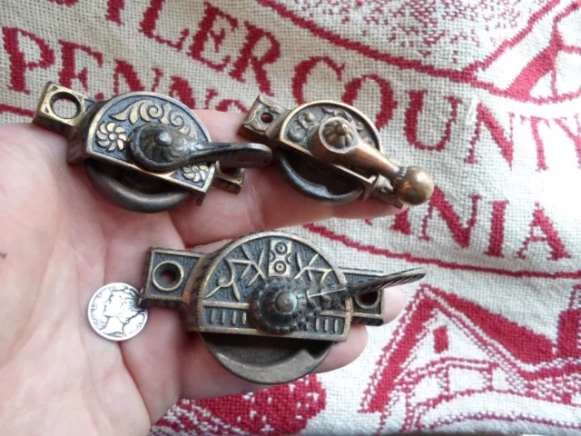 (3) Victorian era - WINDOW LATCHES - ornate - no keepers - sash locks