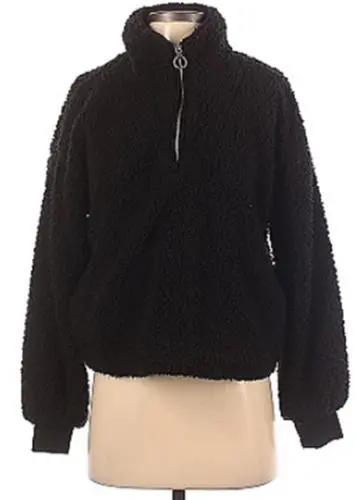 Thread & Supply Pullover Wubby Sherpa 3/4 Zip Black Womens Sz M NEW NWT N90