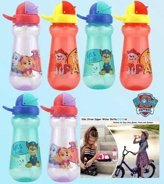 BPA Free Paw Patrol 340ml Straw Sipper, Plastic Flip Top Kids Water Bottles Gift