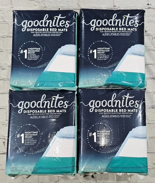 Alfombrillas desechables Goodnites para enuresis 2,4 x 2,8 pies 36 quilates 4 paquetes de 9