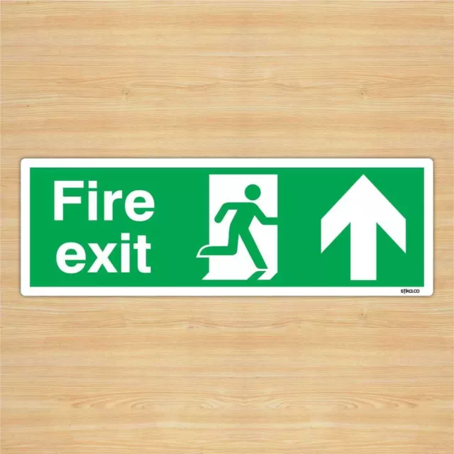 British Standard Fire Exit Direction Sign Safety Sticker (45x15cm) by stika.co