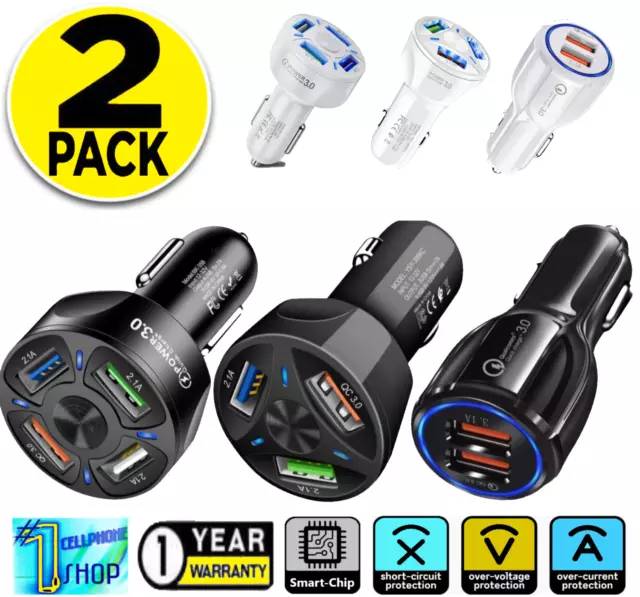 2 Pack 2/3/4/5 USB Port Fast Car Charger Adapter for iPhone Samsung Cell Phone
