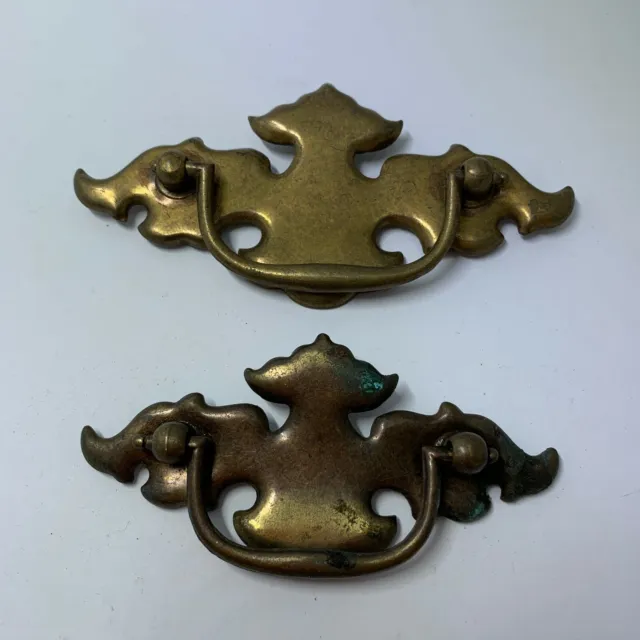 lot of 2 chippendale matching drawer handles Antique 2 sizes salvage Brass