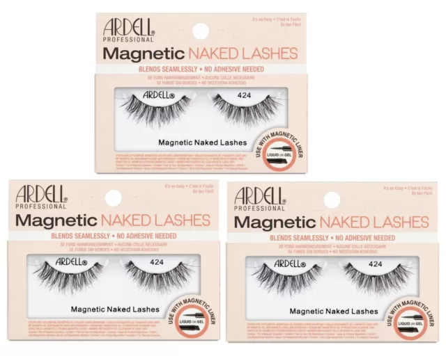 Ardell False Eyelashes - Magnetic Strip Lashes - Naked Lashes #424 ( Pack of 3 )