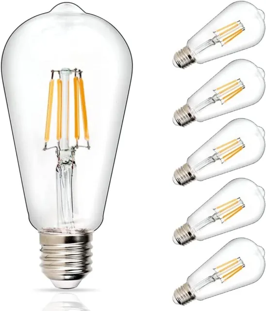 ST64 Vintage LED Bulbs, Edison E27 Screw Bulb Warm White 2200K, Energy Saving
