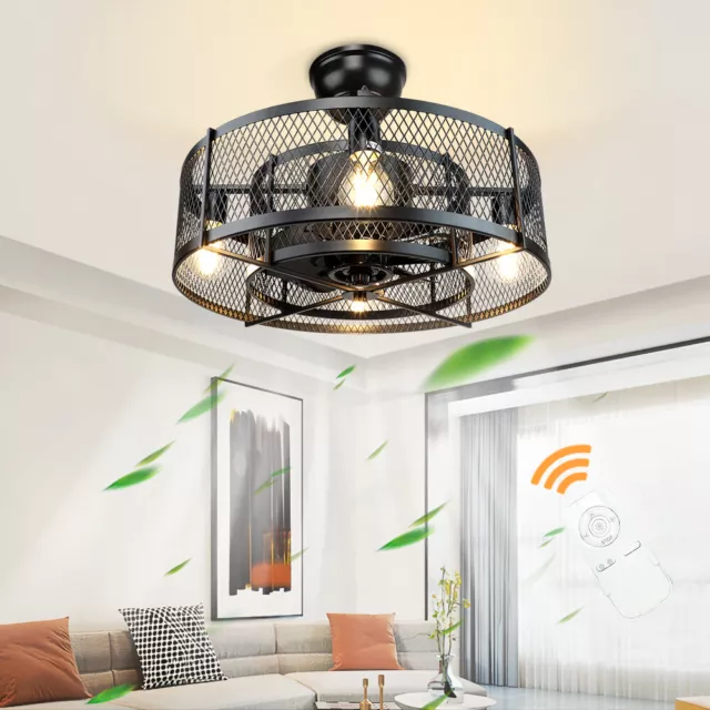 Depuley Caged Ceiling Fan with Lights Remote Control industrial Bladeless Fans