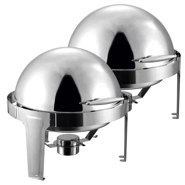 SOGA 2X 6L Stainless Steel Chafing Food Warmer Catering Dish Round Roll Top LUZ-
