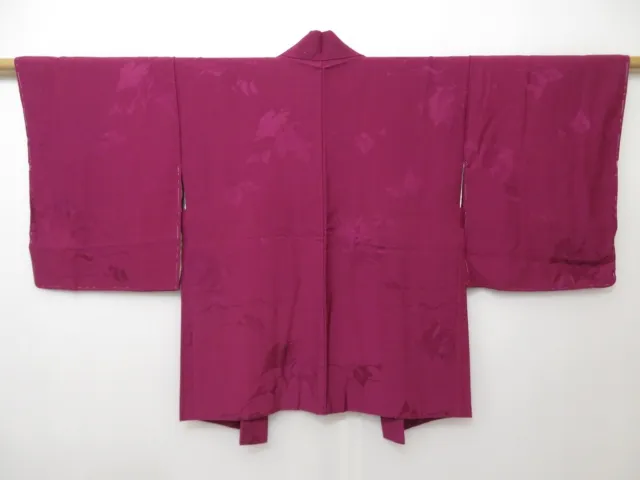 1401T06z580 Vintage Japanese Kimono Silk HAORI Red-Purple Leaf