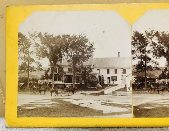 EARLY 1850s House People Horse Town Barrel Beer Scene StereoView Card Photo 2