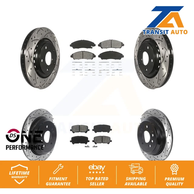 Front Rear Drilled Slot Disc Brake Rotor & Semi-Metallic Pad Kit For Honda Pilot