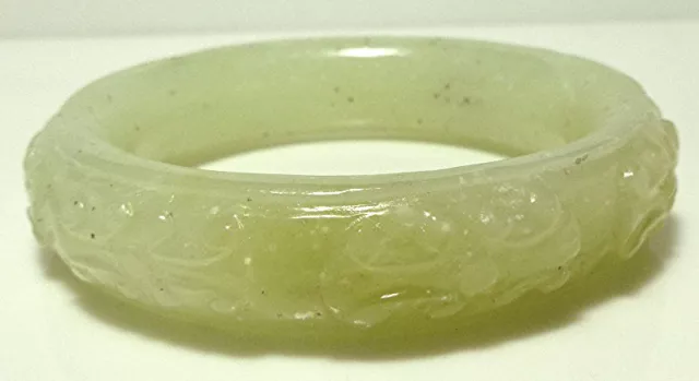 White Nephrite Jade Carved Asian Oriental Chinese Export Bangle Bracelet Large