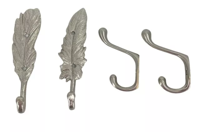 Lot of four coat wall mount hooks silver 1675 Organize Decore Feather 1675