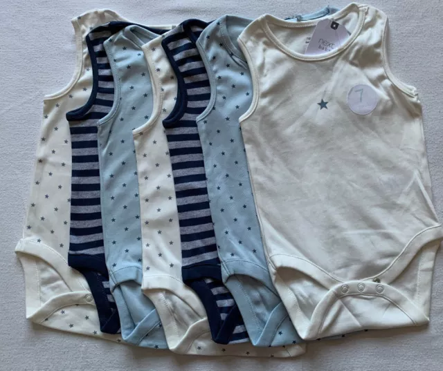 BNWT Baby Boys Blue/Navy Star 7 Pack Baby Vest Bodysuits 3-6 months NEXT