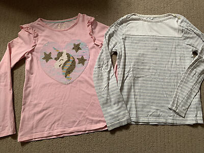 Girls 11-12 long sleeve top bundle Pink unicorn sequin change stripe M&S top
