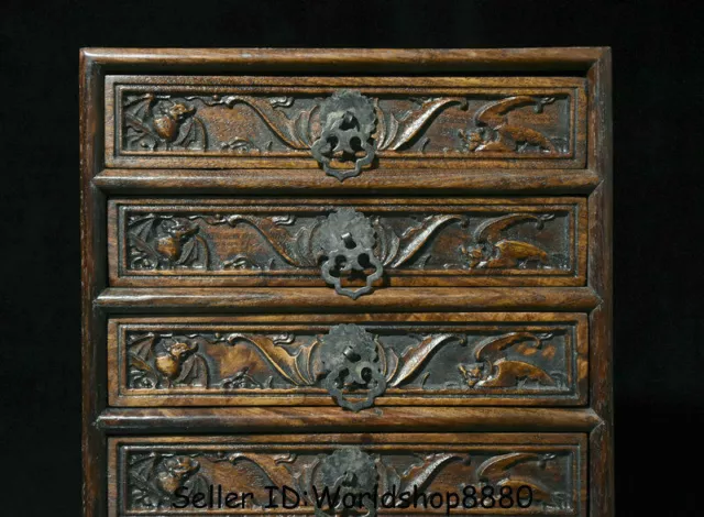 11.6" Old China Huanghuali Wood Dynasty Bat Handle 5 drawer cupboard furniture 2