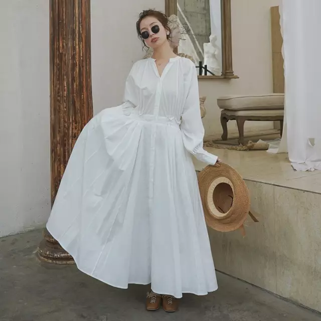 Donna Bishop Manica Lunga Swing Abito Sciolto Piega Maxi Abiti Prendisole Casual