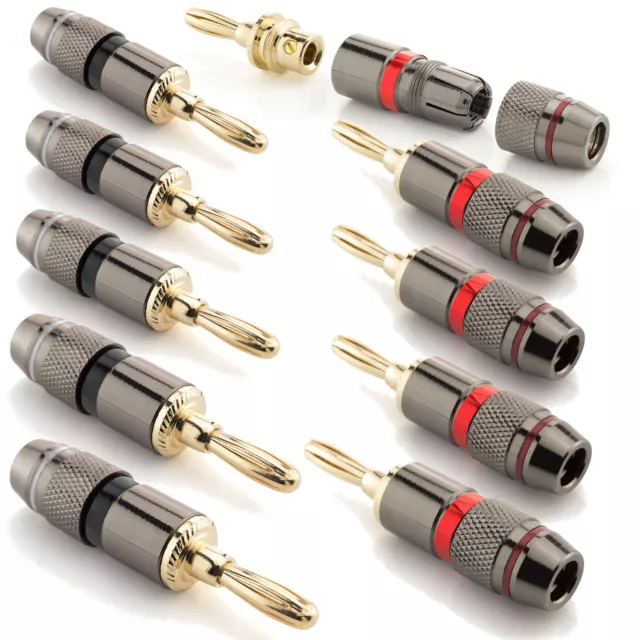 10x Bananen Stecker vergoldet Metall Ø 6 mm Audio Lautsprecher Kabel schraubbar