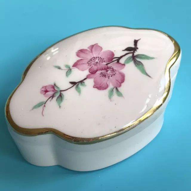 Vintage Royal Adderley China 'Floral' Pink Pill / Trinket /Ring Box Ex condition