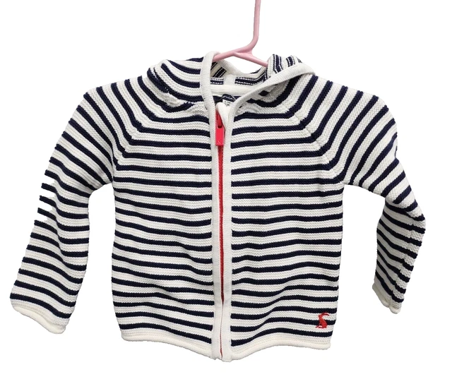 Joules Baby Infant Hoodie Cardigan Sz 6-9 Months Black White Striped Zip Up NWT