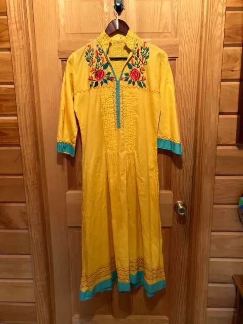 Handmade Mexican Style  Cotton Dress with Embroidery & Trim