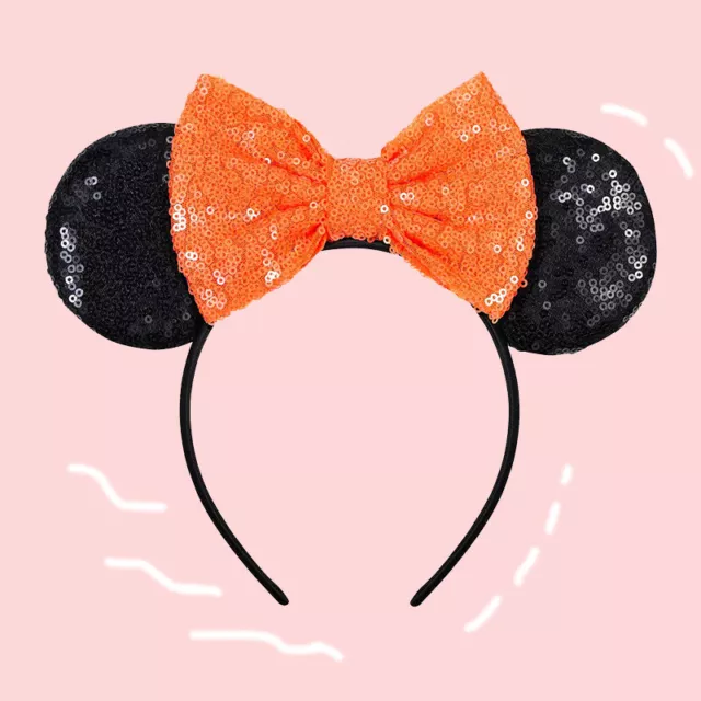 Orange Bow Shiny Sequin Mouse Ears Headband Princess Disney- Hairband Girl Women