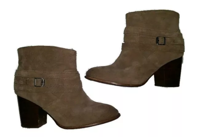 EUC $178 Splendid Laventa Ankle Boot Latte Brown Suede Leather Stacked Heel 9.5