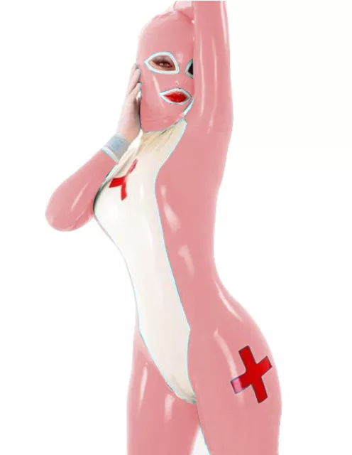 Latex Gummi Rubber Bodysuit Catsuit Ganzanzug Cosplay Nurse uniform S-XXL