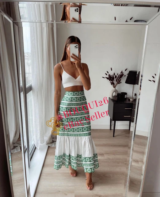 ZARA NEW WOMAN High Waist Midi Embroidered Skirt Green Size Xs Xl Ref 7563 242 139.00 PicClick