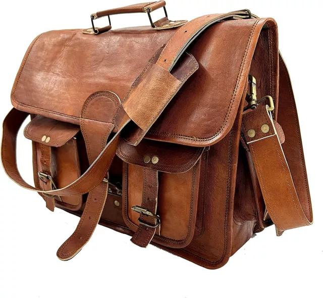 Hombre Handmade Maletín 18" Vintage Cuero Bolso Mensajero Oficina para Portátil