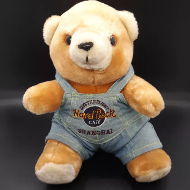 Vtg Hard Rock Cafe Shanghai 8" Teddy Bear Plush Stuffed Animal Jean Overalls HTF