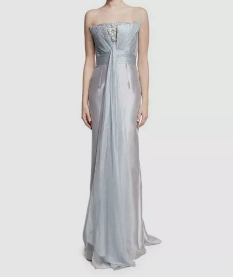 $6990 Rubin Singer Women's Blue Strapless Beaded Drape-Front Gown Dress Size 8